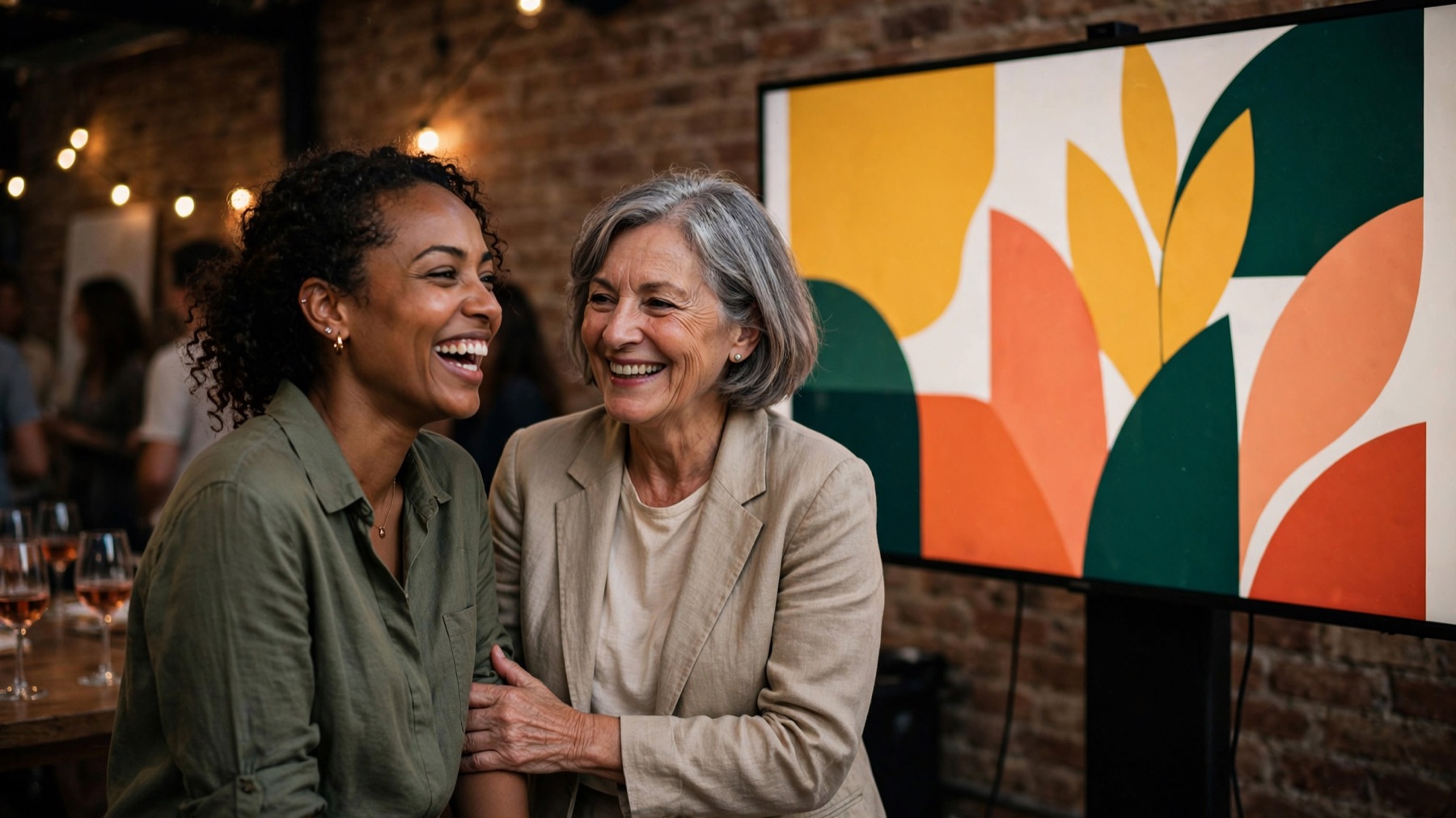 A creator and her client celebrating her work at a launch
